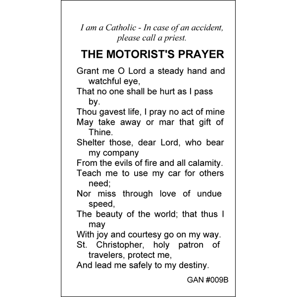 St. Christopher Prayer Card Motorist’s Prayer | Gannon's Prayer Card Co.