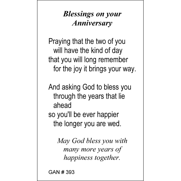 Anniversary Prayer Card | Gannon's Prayer Card Co.